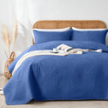 Oarage Twin Quilt Bedding Set Soft Lightweight Dark Blue Bedspread With Leaf Pattern Ultrasonic Microfiber Bed Coverlet For All