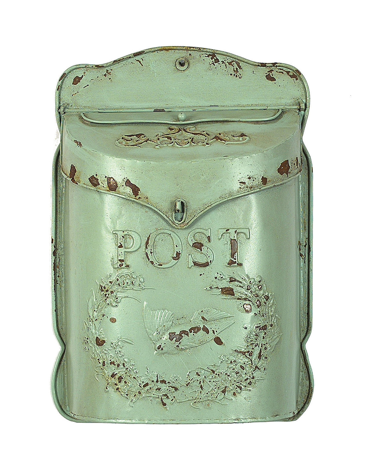 Creative Co-Op Aqua Embossed Tin Post Box with Distressed Finish