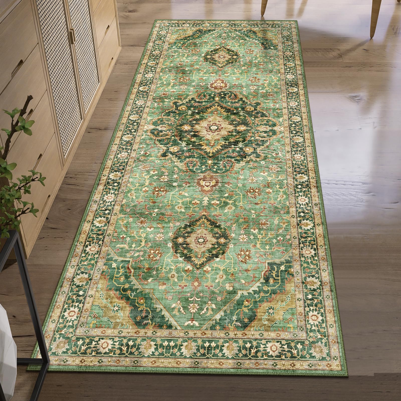 3x7 Runner Rugs for Hallway Non-Slip Hallway Runner Rug with Rubber Backing Washable Rug Runner for Kitchen Bedroom Vintage Dist