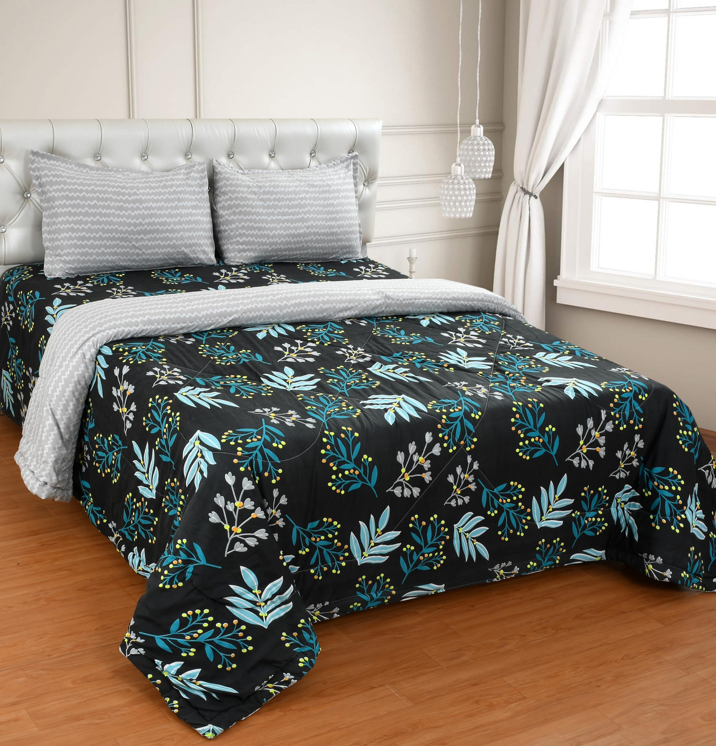 Ivaza 350Tc Microfiber Ezyption Cotton Ac Comforter Set King Size Double Bed With 1 Flat Bedsheet90X100 Inch And Two Pillow Cov