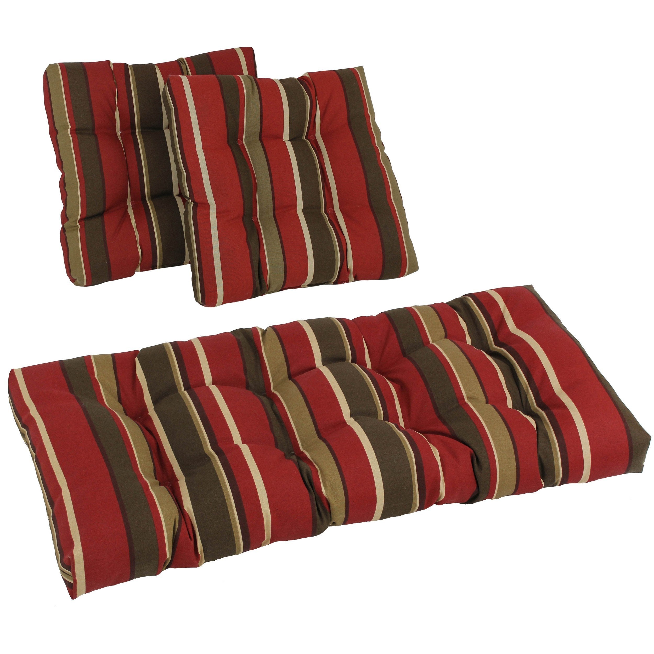 Blazing Needles Outdoor Tufted Settee Cushion Set, Montserrat Sangria 3 Count