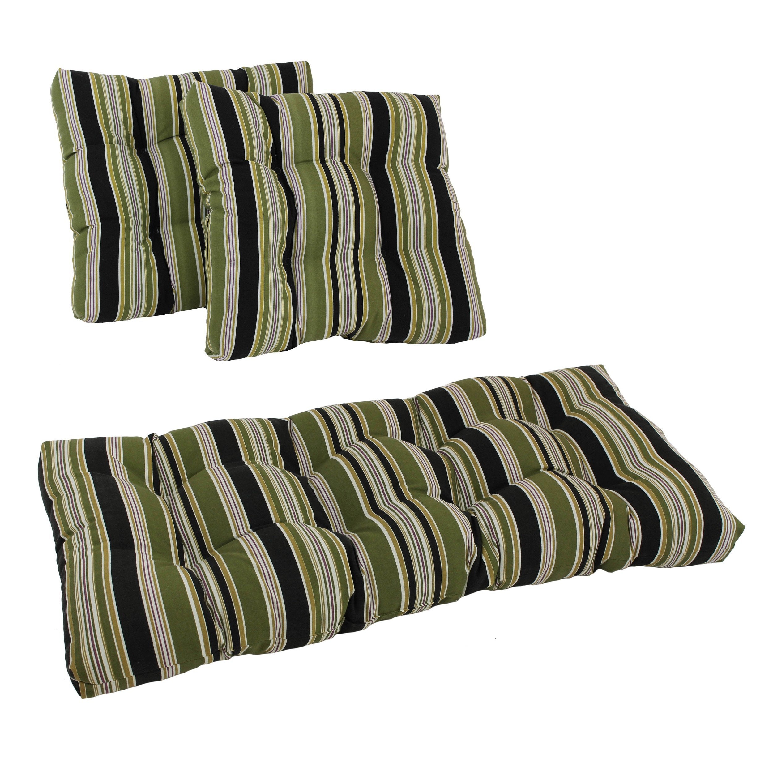 Blazing Needles Squared Patterned Spun Polyester Tufted Settee Cushions Set, Set of 3, Eastbay Onyx