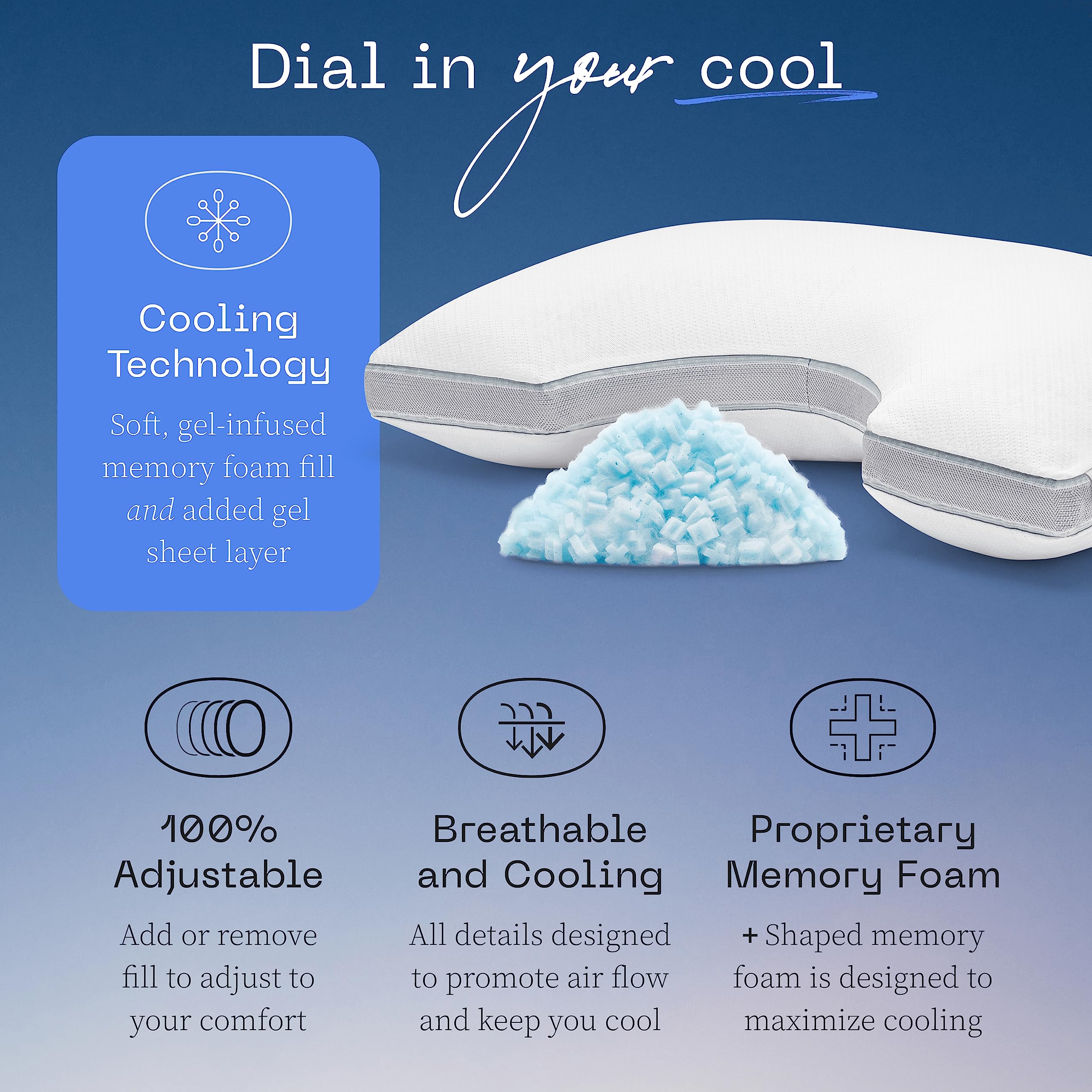 Coop Home Goods Eden Cool+ Cut-Out Adjustable Pillow Queen With Cooling Gel & Shoulder Cut-Out For Head Support, Side Sleeper Pi