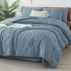 Litanika Grayish Blue Queen Size Comforter Set With Sheets - 7 Pieces Bed In A Bag Queen Boho Tufted Complete Beddding Sets With