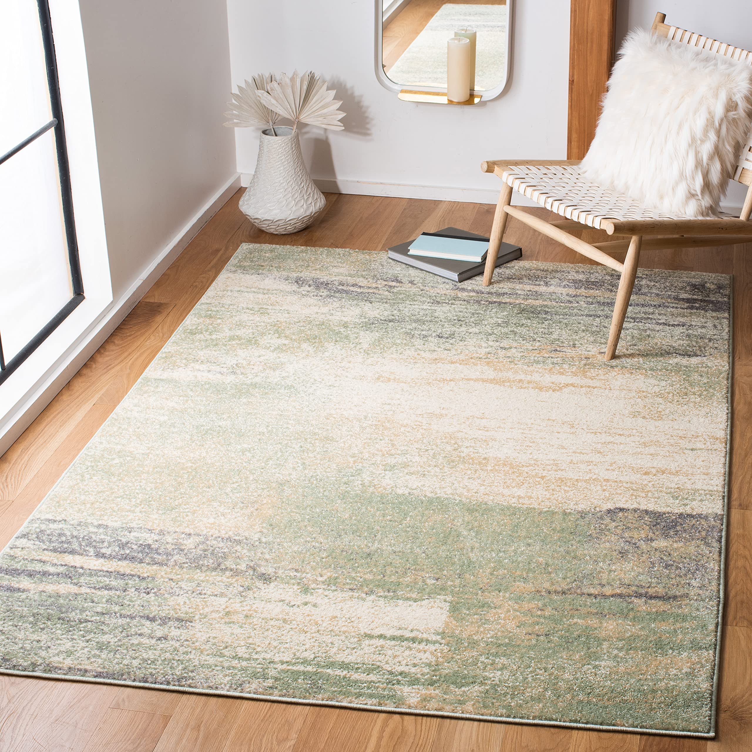 SAFAVIEH Adirondack Collection Accent Rug - 4 x 6, Ivory & Sage, Modern Abstract Design, Non-Shedding & Easy Care, Ideal for H