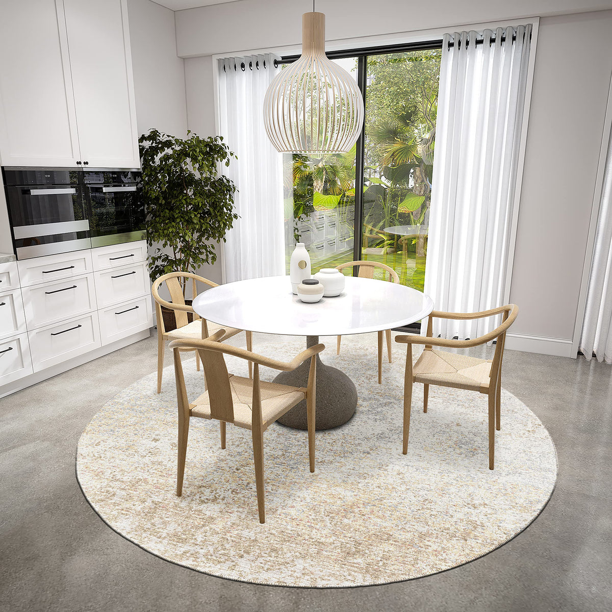 Addison Rugs Rylee Ary33 Beige Washable 8' X 8' Indoor Outdoor Round Rug, Easy Clean, Machine Washable, Non Shedding, Bedroom, Entry, Living Room, Dining Room, Kitchen, Patio Rug