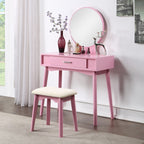 Maly Contemporary Wood Vanity And Stool Set, Pink