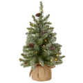 National Tree Company Pre-lit Artificial Mini Christmas Tree | Includes Small White LED Lights, and Cloth Bag Base | Snowy Conco