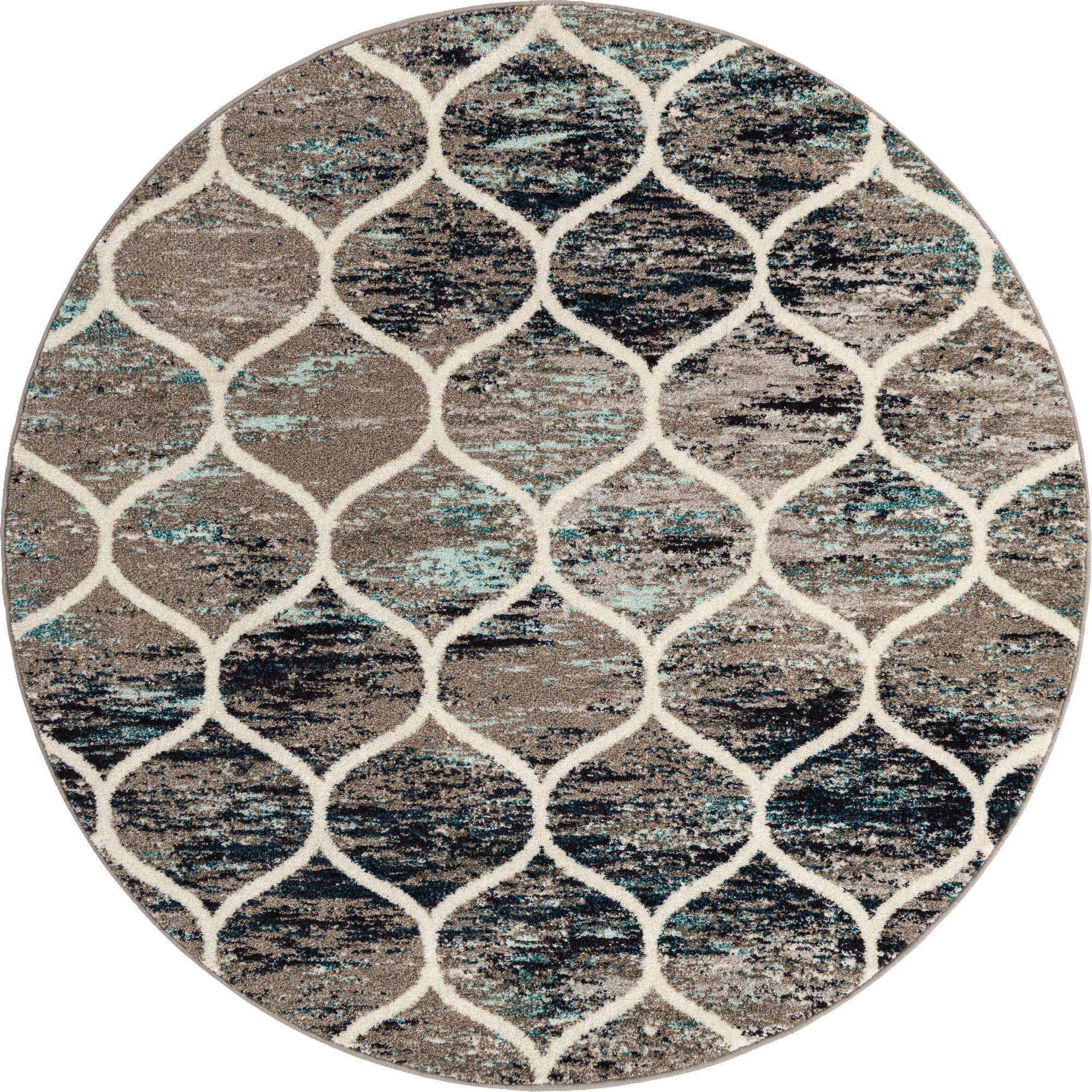 Unique Loom Trellis Frieze Collection Area Rug - Rounded (6' Round, Blue Multi/ Ivory)