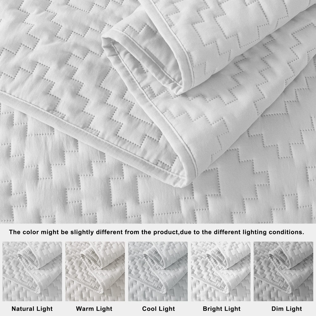 R.Share White King Size Quilt Bedding Sets With Pillow Shams, Boho Lightweight Soft Bedspread Coverlet, Quilted Blanket Thin Com