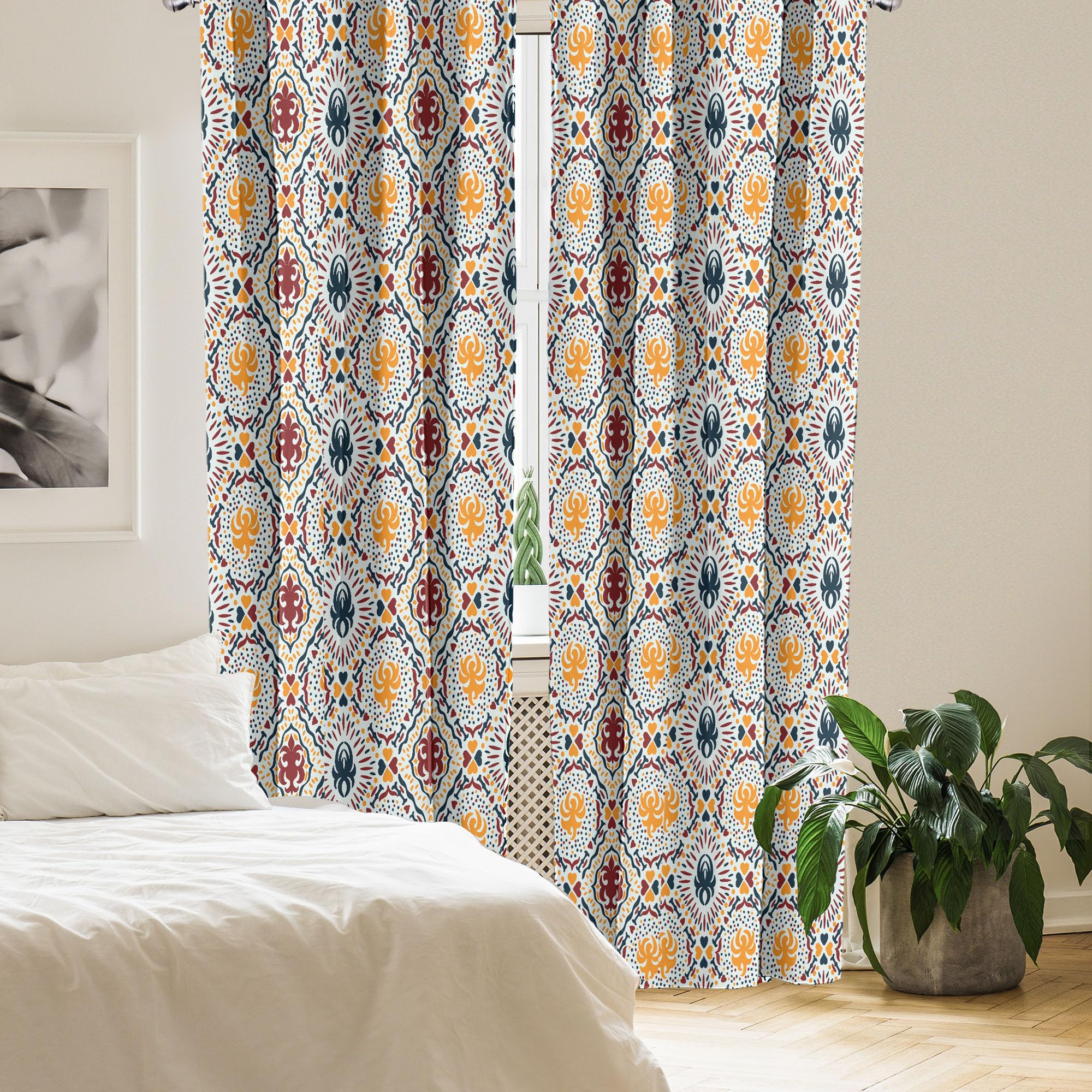 Ambesonne Boho Curtains, Chevrons Strips And Dots With Hearts Vintage Like Print, Window Treatments 2 Panel Set For Living Room