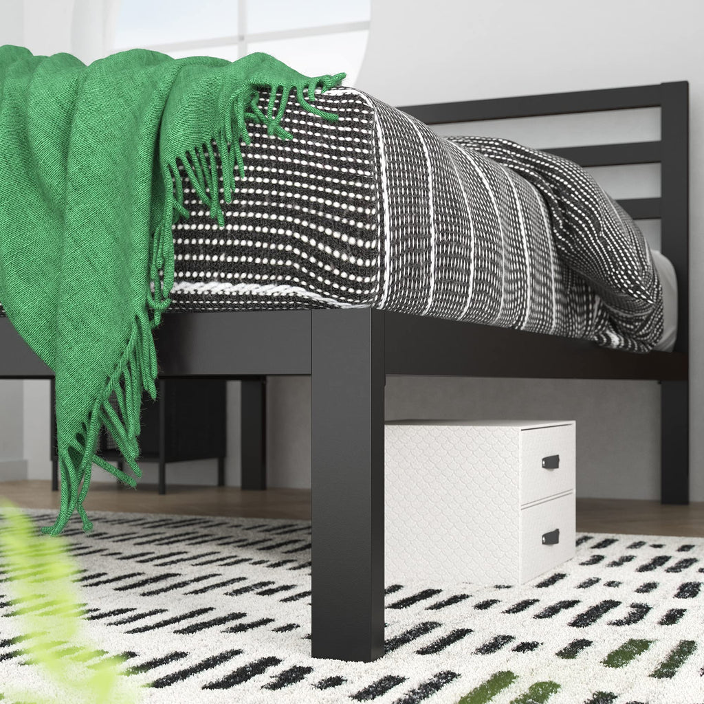 Zinus Mia Metal Platform Bed Frame with Headboard, Wood Slat Support, Twin, Black
