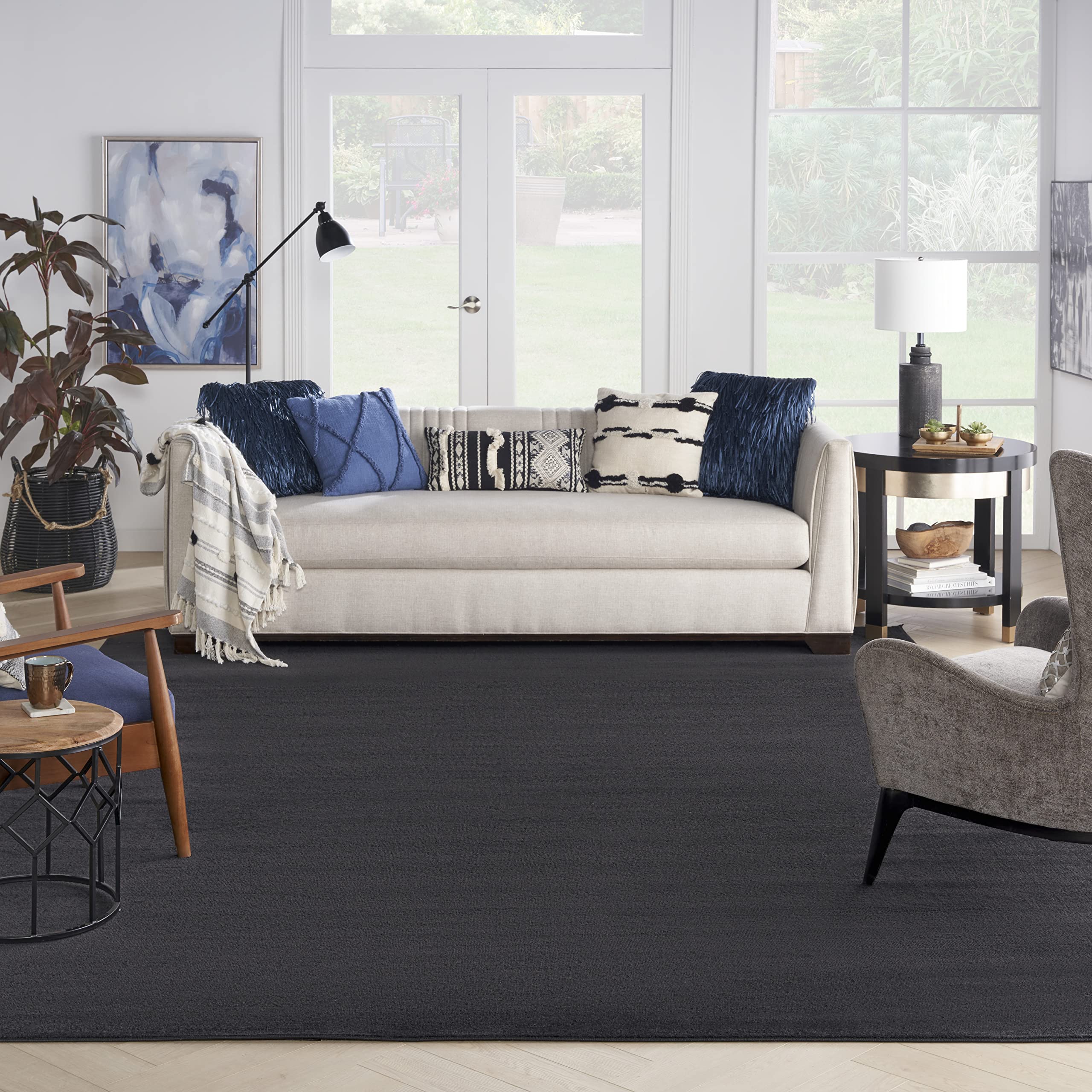 Nourison Essentials Indoor/Outdoor Silver Grey 12' X 15' Area Rug, Easy Cleaning, Non Shedding, Bed Room, Living Room, Dining Room, Backyard, Deck, Patio (12X15)