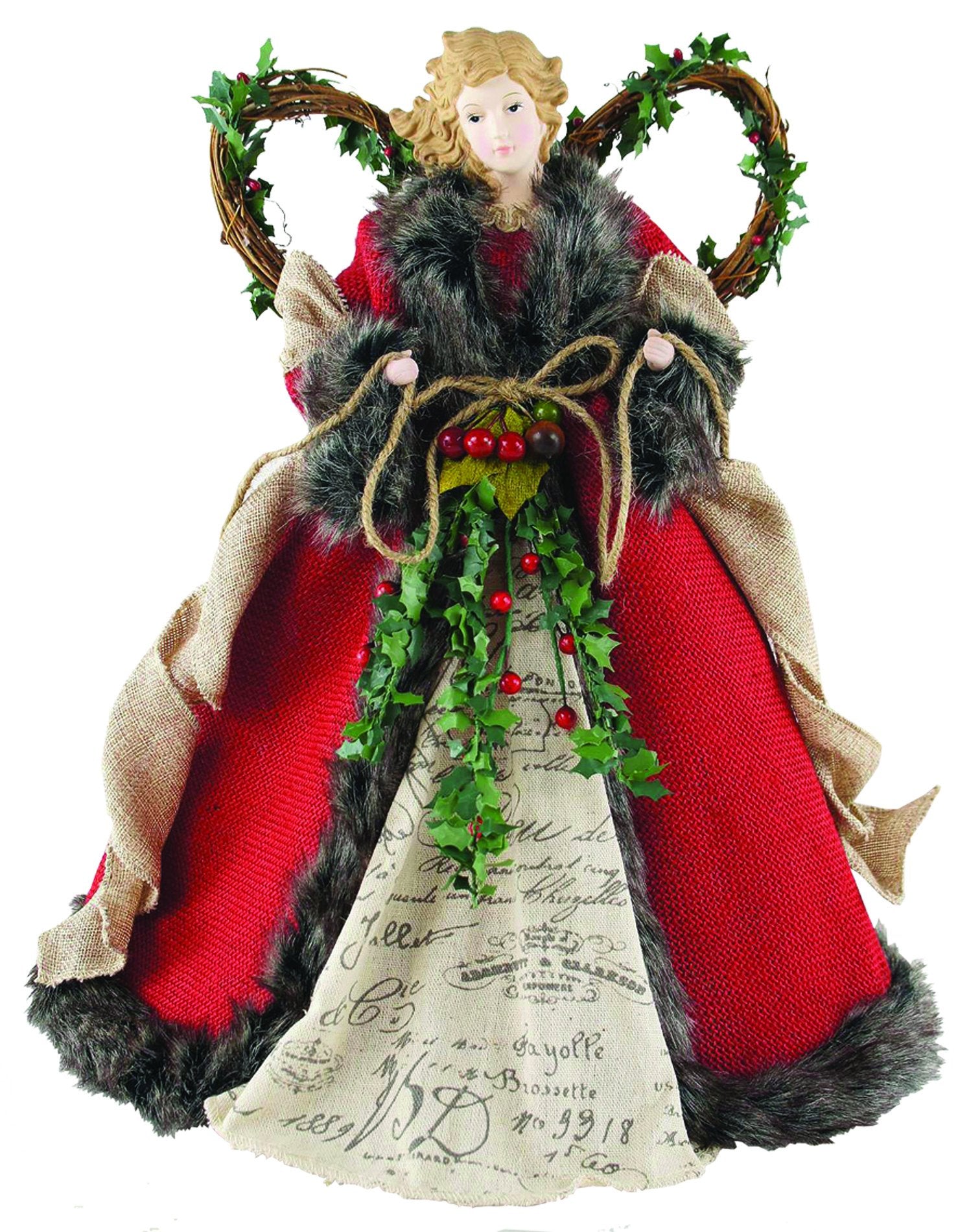 Santas Workshop 3096 Homespun Angel Tree Topper, 16, Red