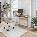 Techni Mobili Compact Computer Desk With Side Shelf And Keyboard Panel, Cherry, 43" x 19.5" x 30"