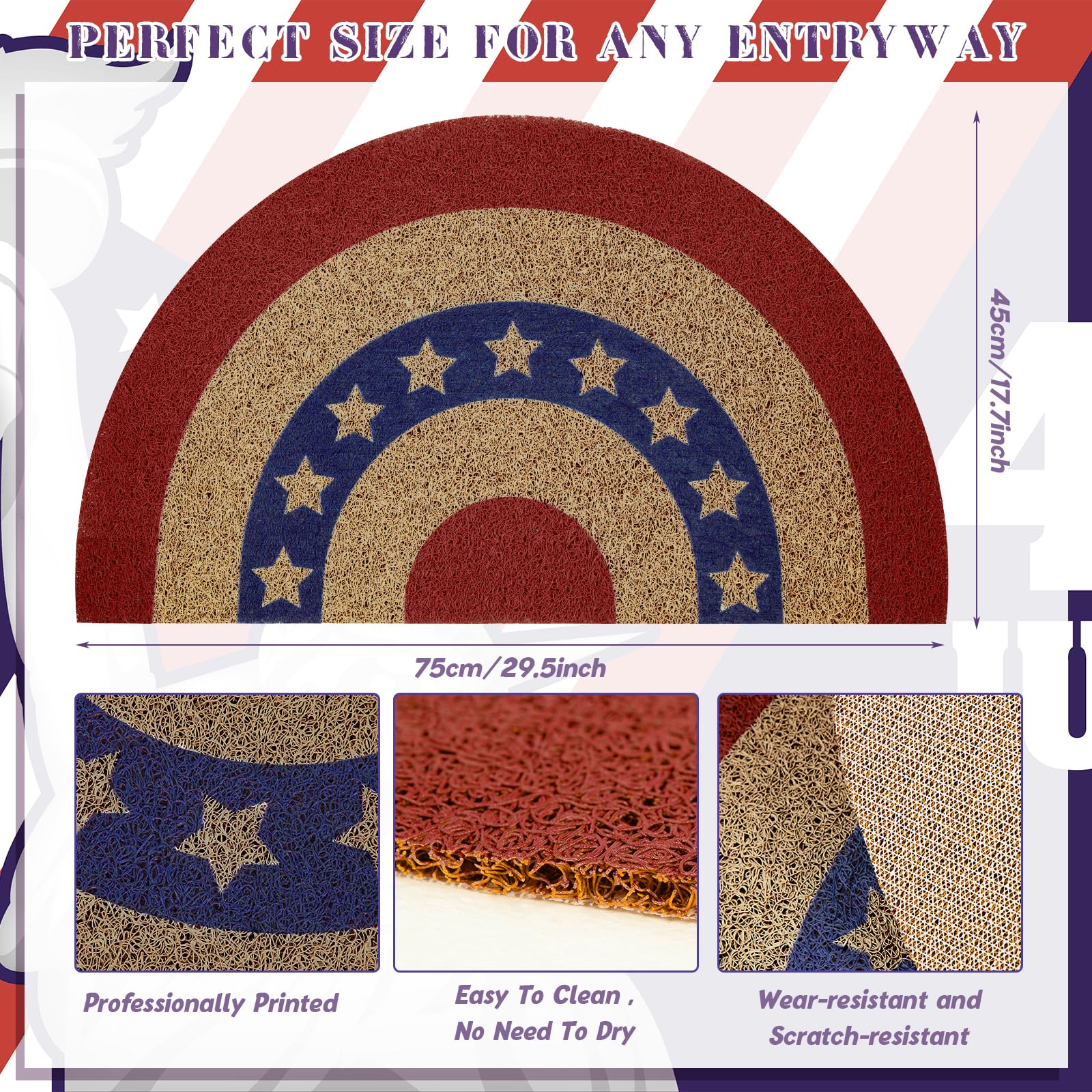 Ceenna Patriotic Half Round Doormat 4Th Of July Coir Door Mat Indoor Outdoor American Patriotic Star Doormat Red White Blue Rugs