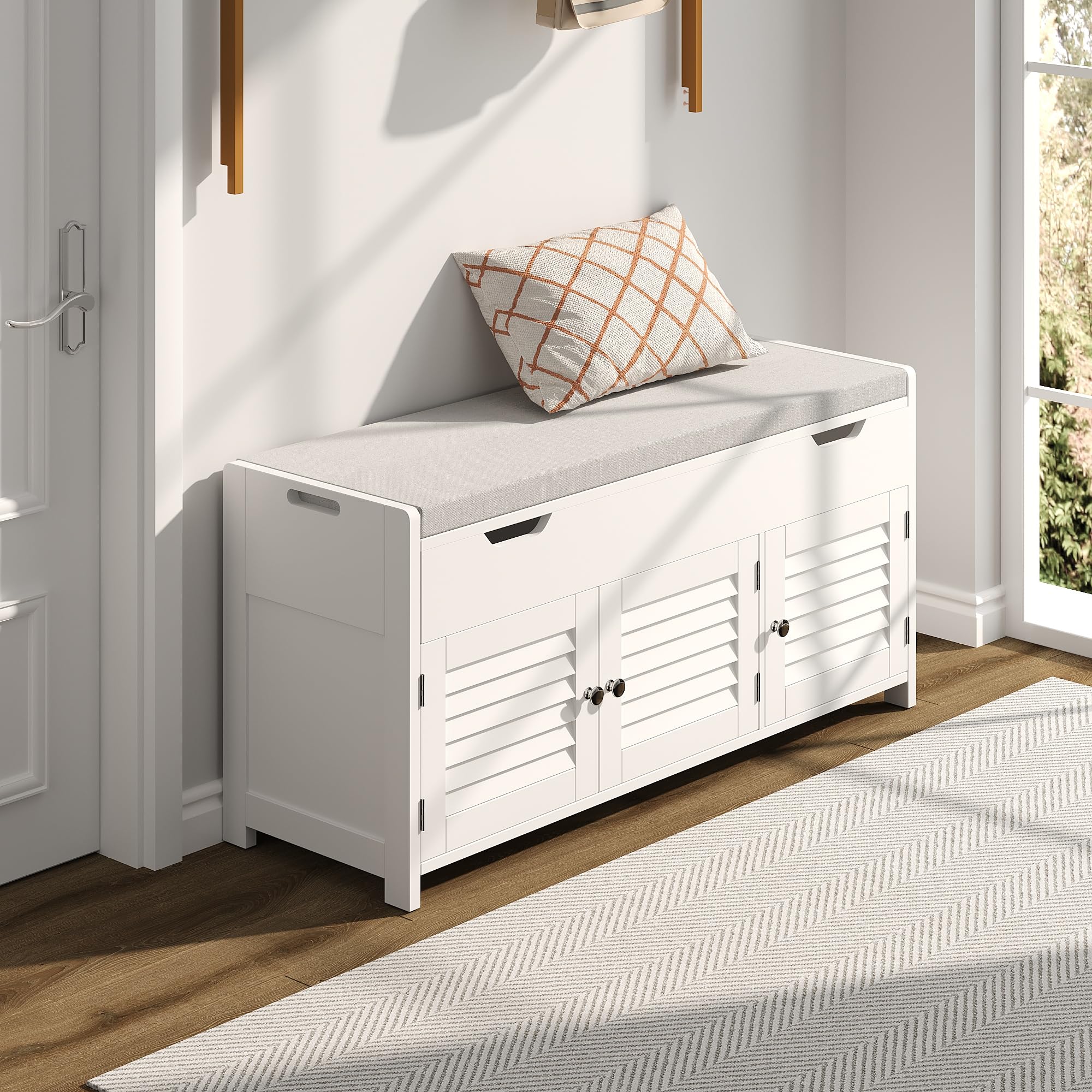 ChooChoo 41.3 Shoe Storage Bench with Lift Top Storage, Entryway Bench with Cushioned Seat, Adjustable Shelf, Shoe Cabinet with 