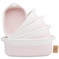 NaturalCozy 5-Piece Rectangle Storage Basket Set- Natural Cotton Rope Woven Baskets for Organizing! Small Basket for Montessori,