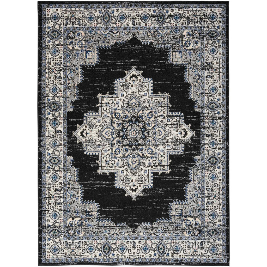 Nourison Passion Black Ivory 5'3'' x 7'3'' Area Rug, Boho, Traditional, Easy-Cleaning, Non Shedding, Bed Room, Living Room, Hall