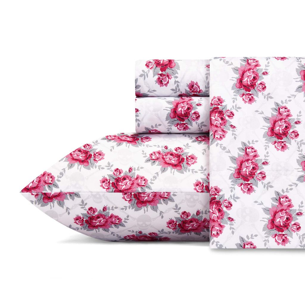 Betsey Johnson - King Bed Sheets, Soft & Lightweight Bedding, Fade & Wrinkle Resistant (Skull Rose Trellis, King)