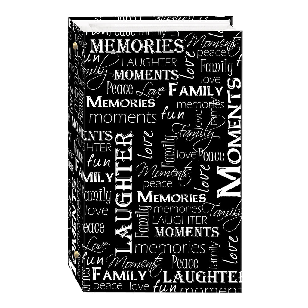 3-Ring Photo Album 300 Pockets Hold 4x6 Photos, Black & White Words Design