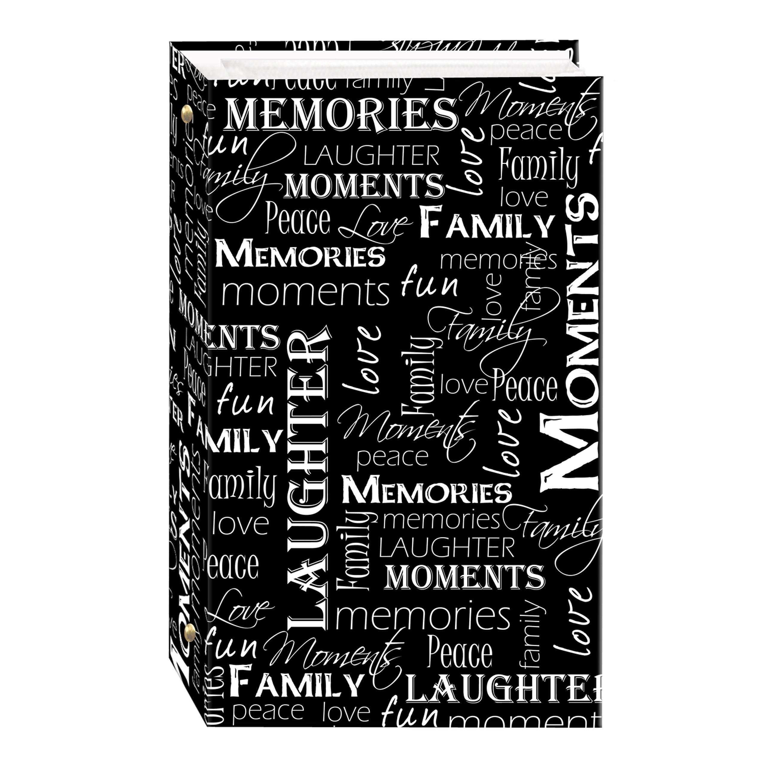 3-Ring Photo Album 300 Pockets Hold 4x6 Photos, Black & White Words Design