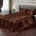 Vonty Satin Sheets Queen Silky Soft Satin Bed Sheets Brown Satin Sheet Set, 1 Deep Pocket Fitted Sheet + 1 Flat Sheet + 2 Pillow