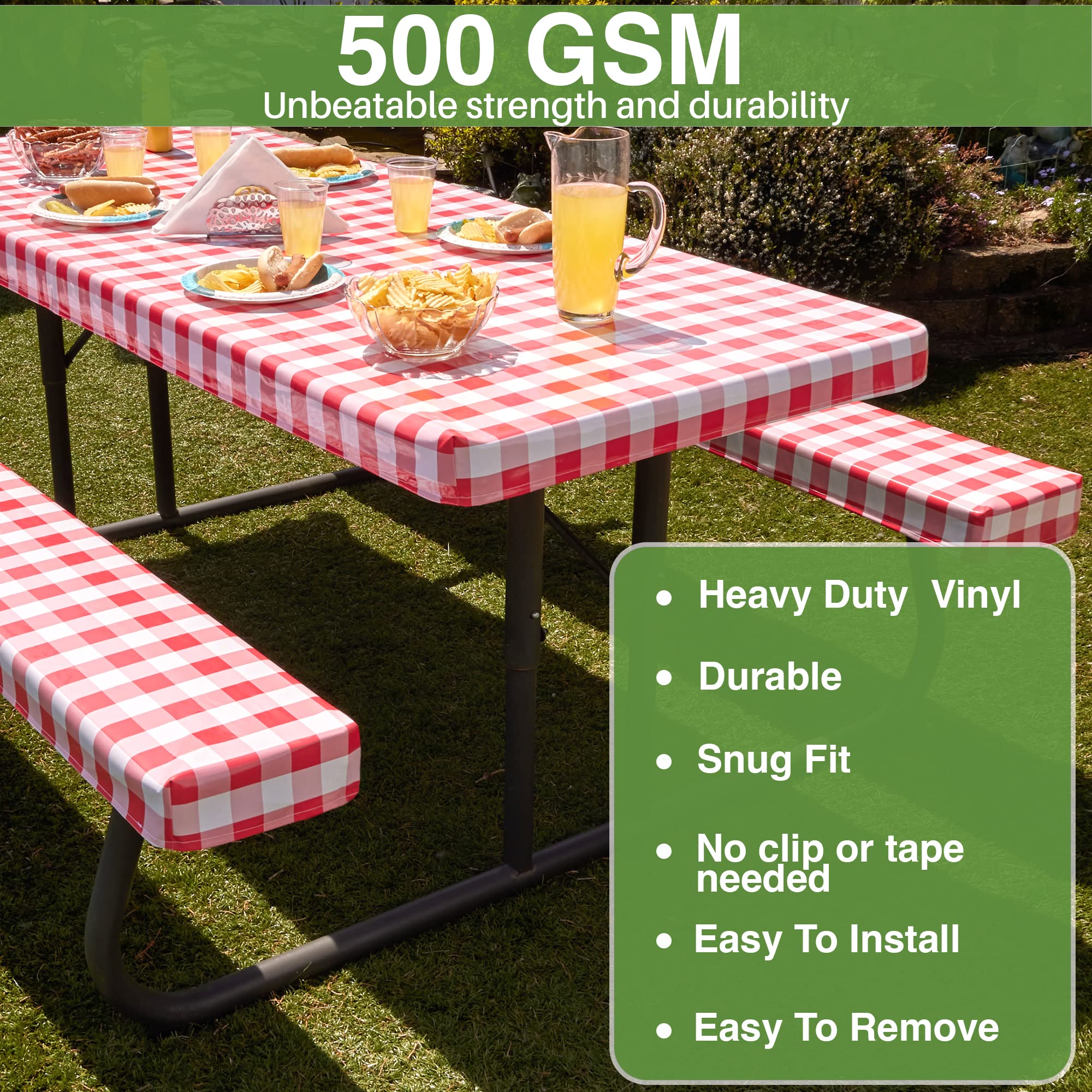 Hudson Comfort Picnic Table Cover – Heavy Duty Vinyl, Waterproof, 72x30 Inch, Red, Includes Carry Case