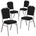 4 Pk. Stacking Chair with Black Fabric and 2.5 Thick Seat - Silver Frame