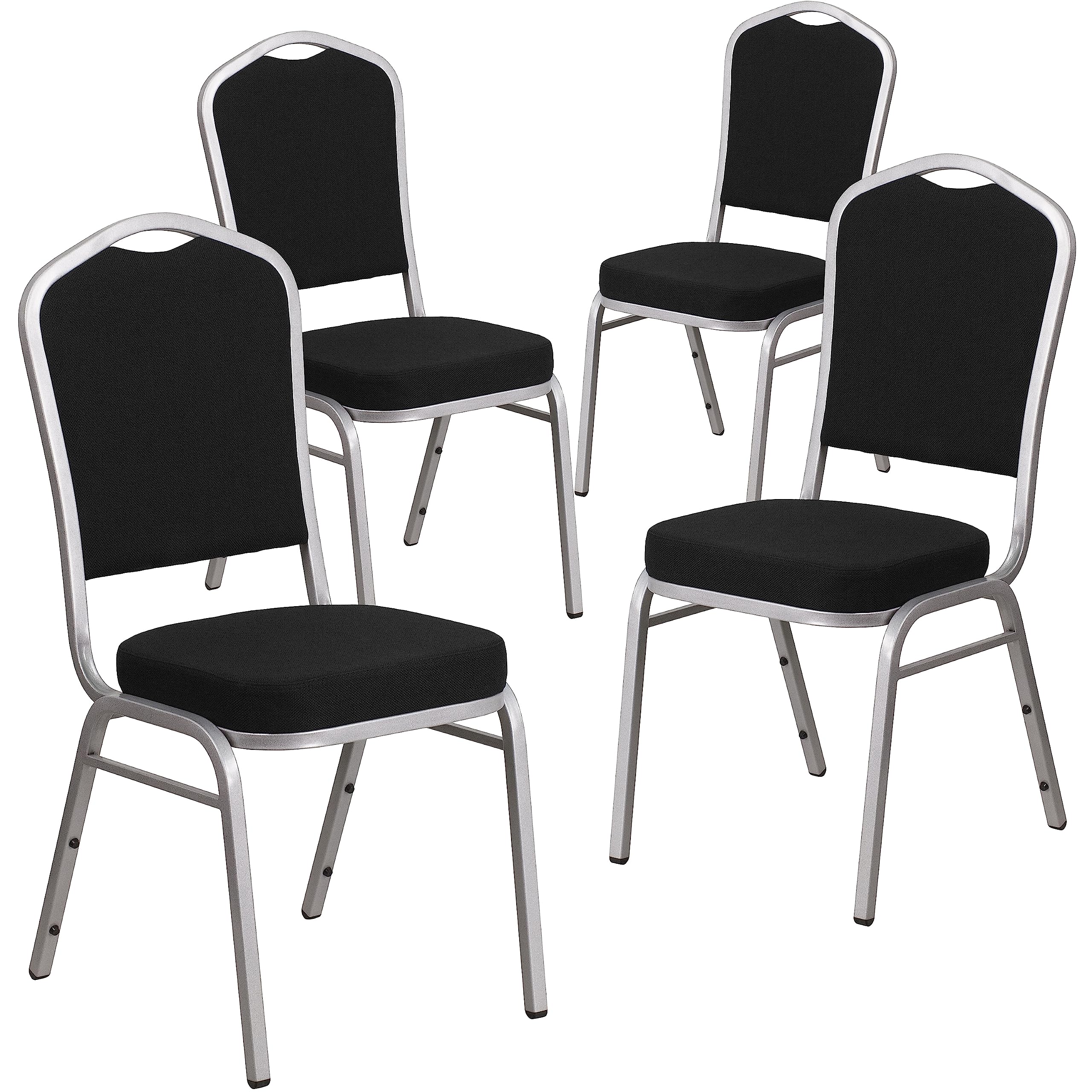 4 Pk. Stacking Chair with Black Fabric and 2.5 Thick Seat - Silver Frame