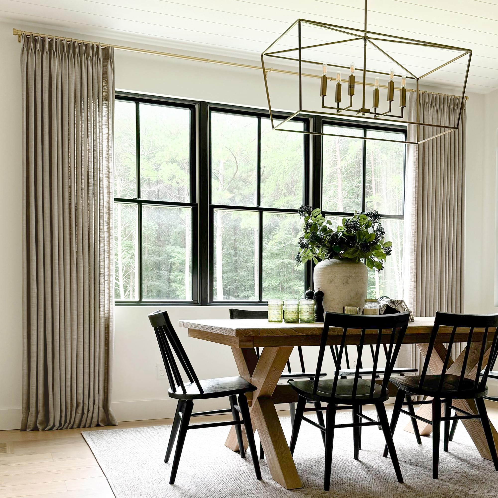 Twopages Double Layer Lined Curtain Taupe Grey Linen Blend Light Filtering Pinch Pleat Curtain For Kitchen, Room Darkening Windo