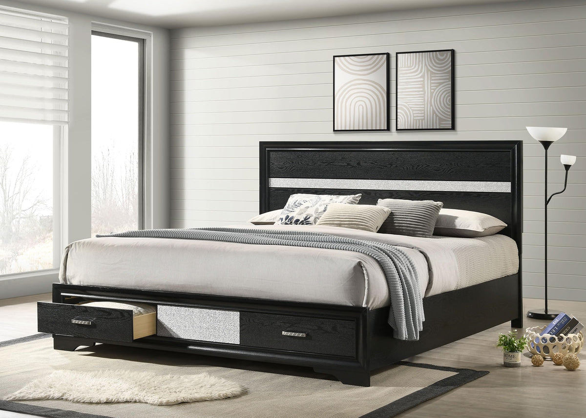 Coaster Home Furnishings Miranda Contemporary Wood California King Size Storage Panel Bed Frame 50-inch Headboard Black 206361KW