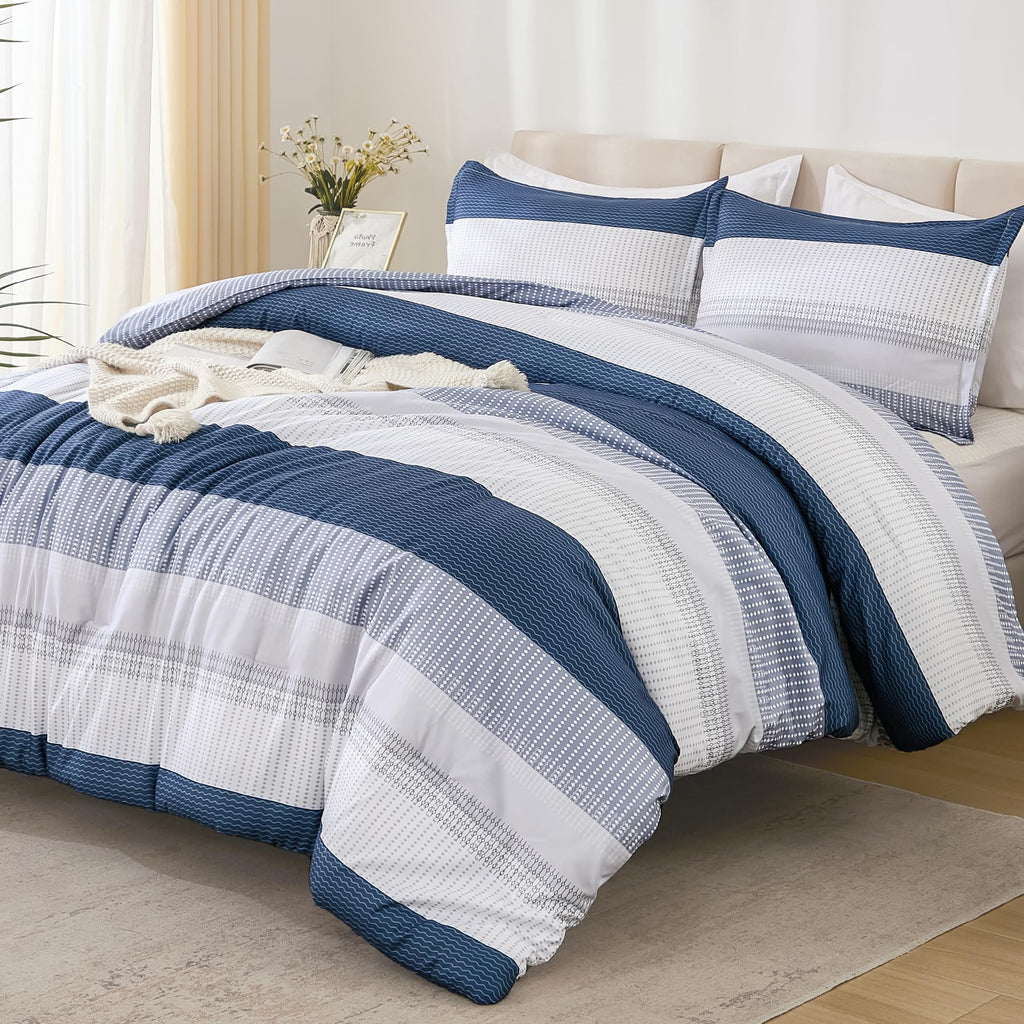 Litanika Full Comforter Set Mineral Blue - 3 Pieces Lightweight Fluffy Bedding Comforter Sets, All Season Down Alternative Comfo