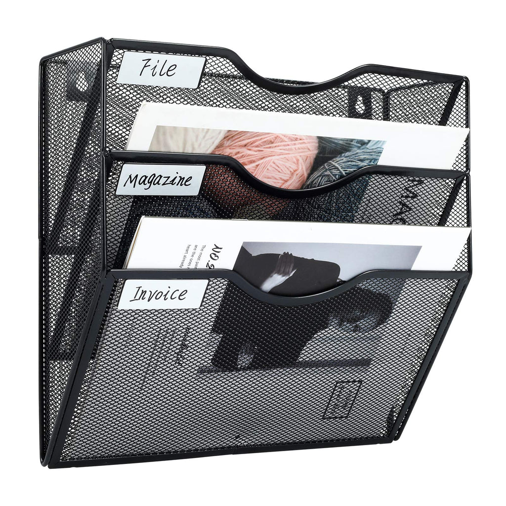 Pag Hanging Wall File Holder Mail Organizer Wall Mount Document Letter Rack, 3-Tier, Black