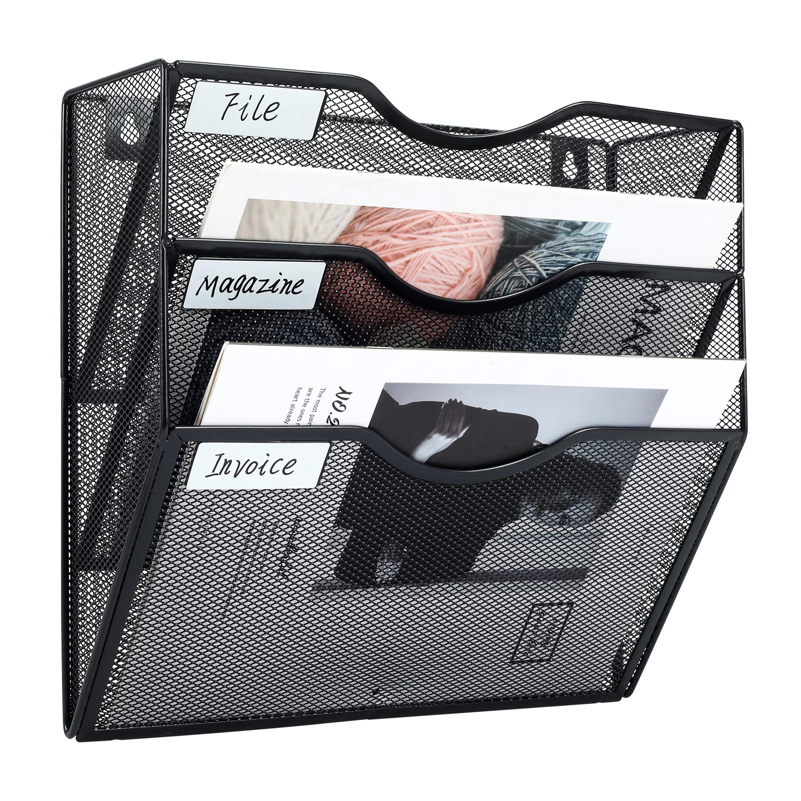 Pag Hanging Wall File Holder Mail Organizer Wall Mount Document Letter Rack, 3-Tier, Black