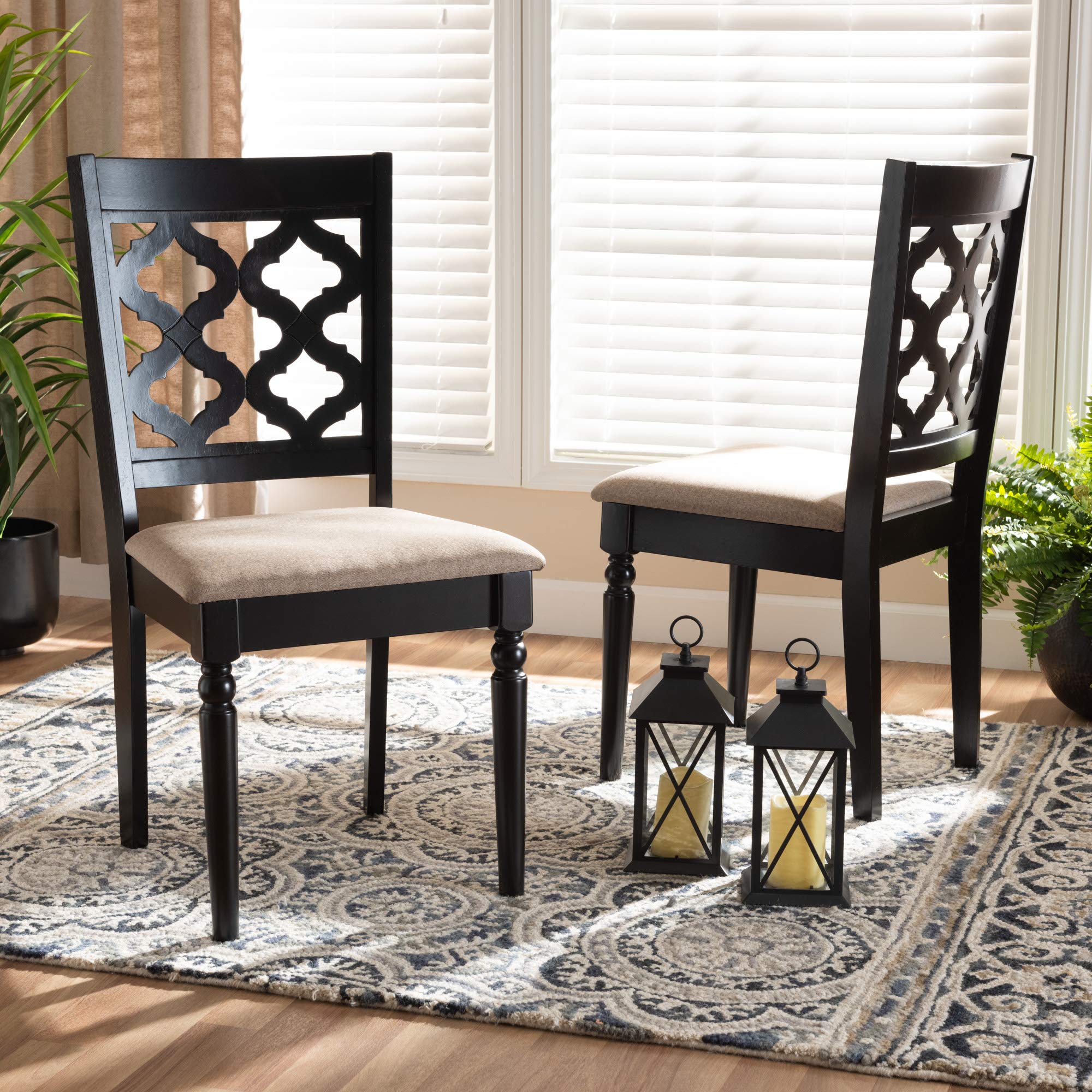 Baxton Studio Sand Upholstered and Brown Finished Wood 2-Piece Dining Chair Set