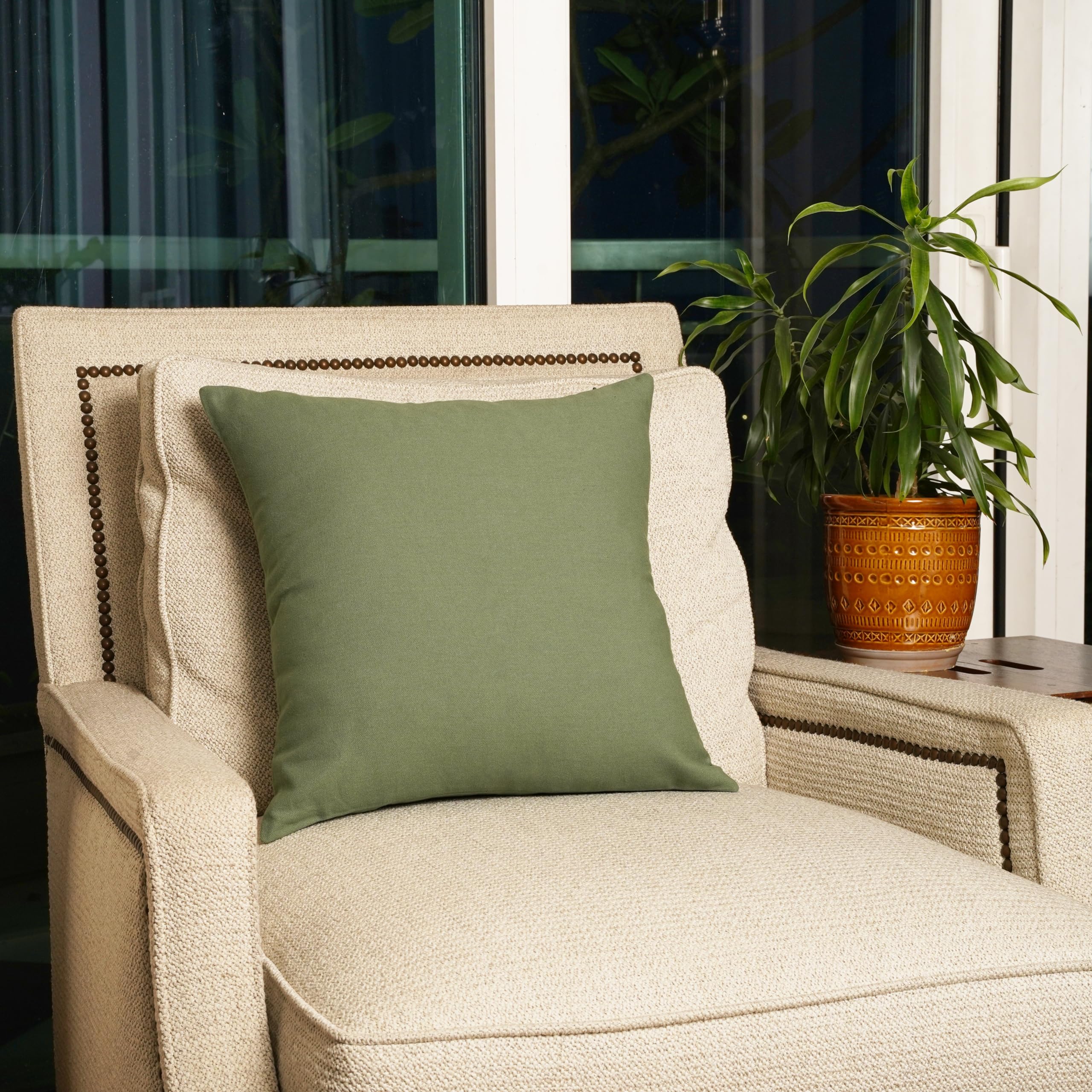 Rely+ Cotton Throw Pillow Covers 20X20 Inchs Set Of 2 Sage Green Decorative Zippered Cases For Couch Bedroom Sofa Farmhouse Livi
