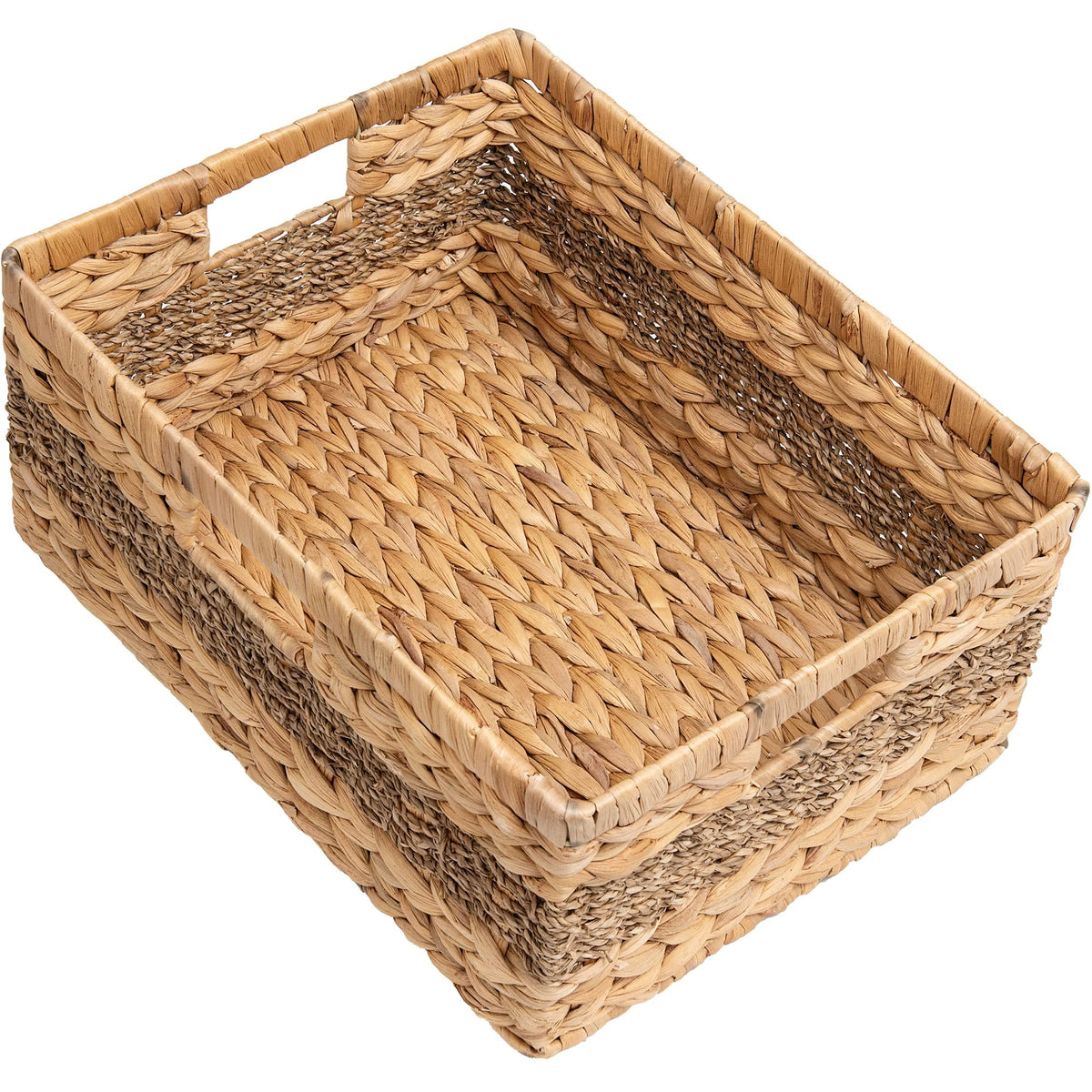 Storageworks Jumbo Rectangular Wicker Basket, Water Hyacinth And Seagrass Storage Basket With Builtin Handles, 1 Pack