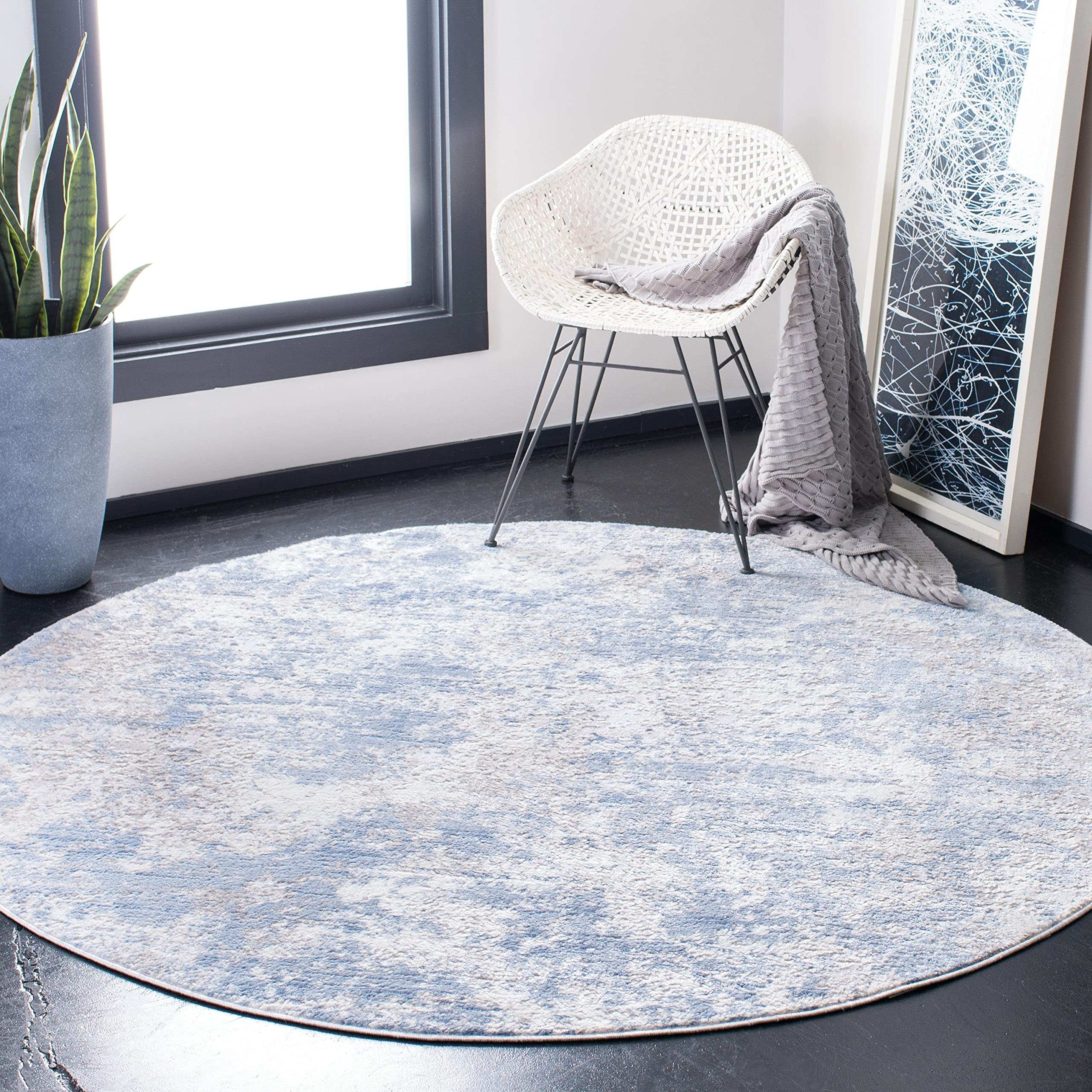 SAFAVIEH Amelia Collection Area Rug - 5 Round, Grey & Blue, Modern Abstract Design, Non-Shedding & Easy Care, Ideal for High Tr