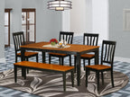 East West Furniture NIAN6-BCH-W 6 Piece Dining Table Set Contains a Rectangle Dining Room Table with Butterfly Leaf and 4 Wooden Seat Chairs with a Bench, 36x66 Inch, Black & Cherry