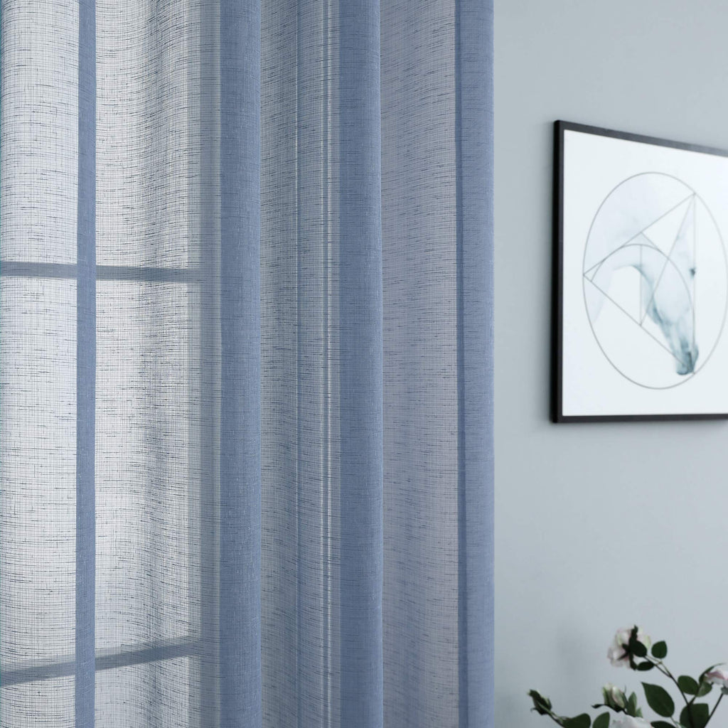 Pitalk Dusty Blue Semi Sheer Curtains 90 Inches Long For Living Room Set 2 Panels Rod Pocket Window Coverings Faux Linen Drapes