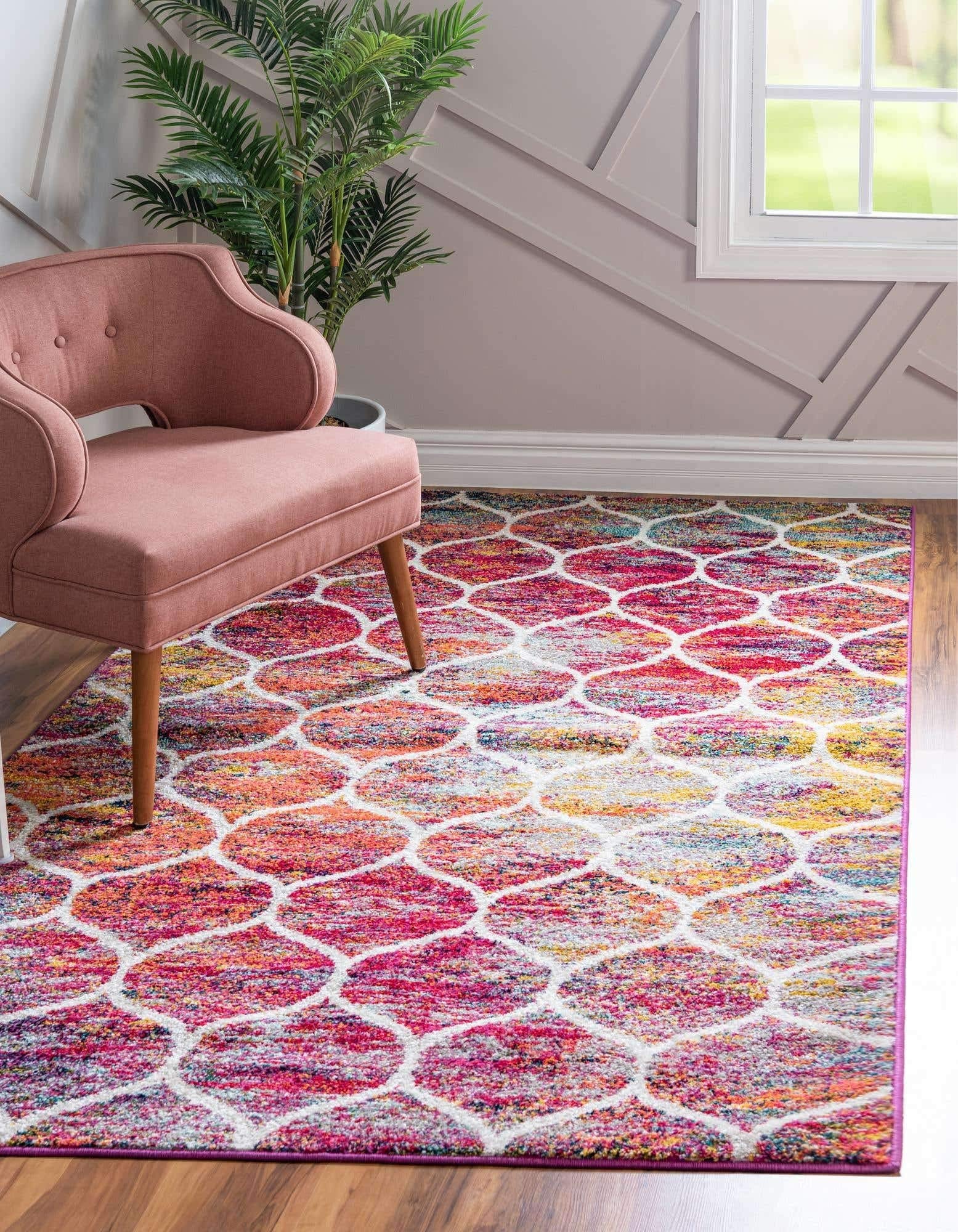 Unique Loom Trellis Frieze Collection Area Rug - Rounded (4 x 6, Multi/ Black)