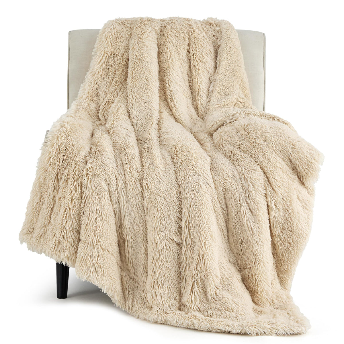 Bedsure Soft Fuzzy Faux Fur Light Khaki Throw Blanket  Cozy, Fluffy, Plush Sherpa Khaki Blanket, Furry, Shaggy Blanket For Couc