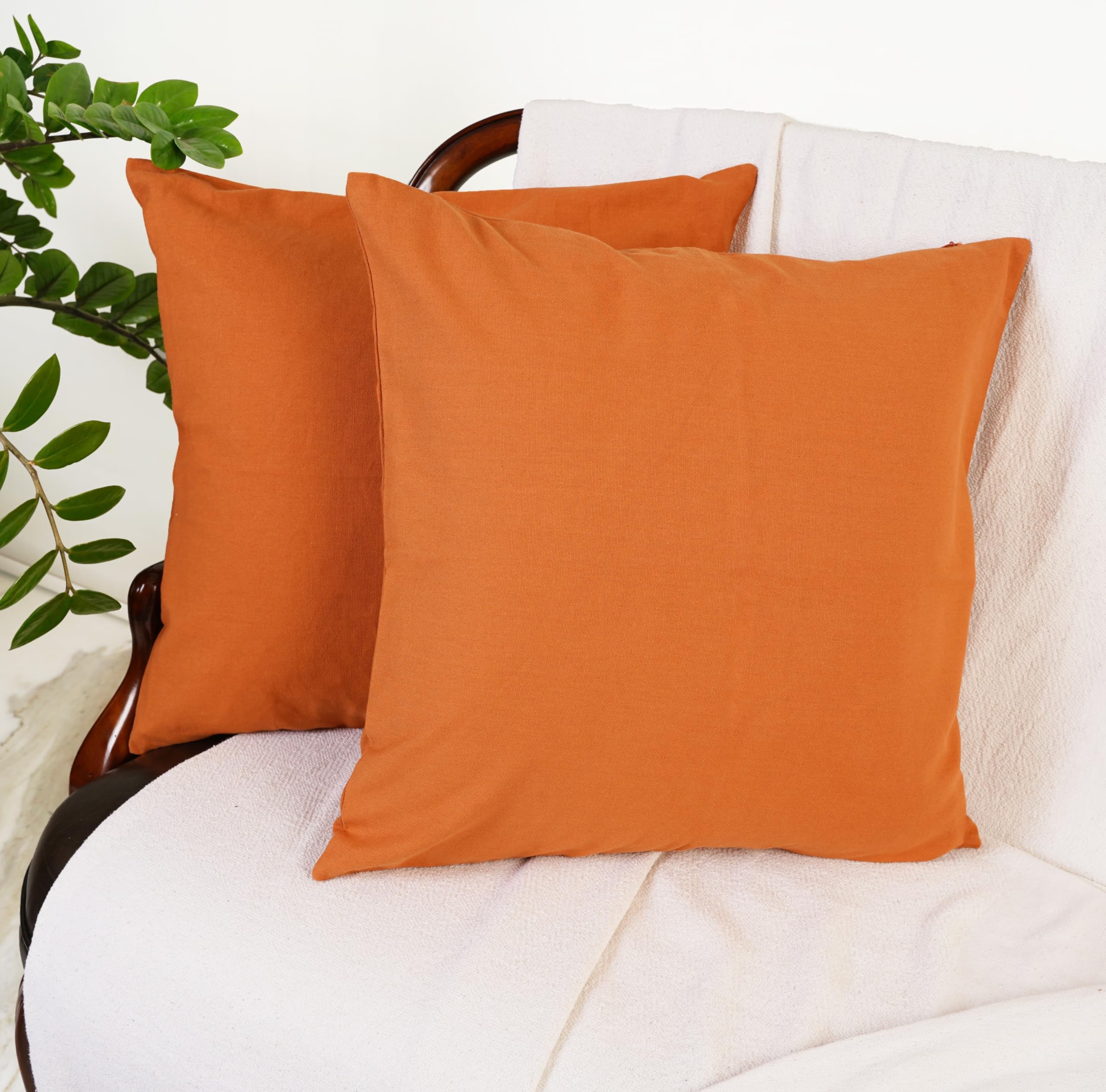 Rely+ Cotton Throw Pillow Covers 20X20 Inchs Set Of 2 Rust Decorative Zippered Cases For Couch Bedroom Sofa Farmhouse Living Roo