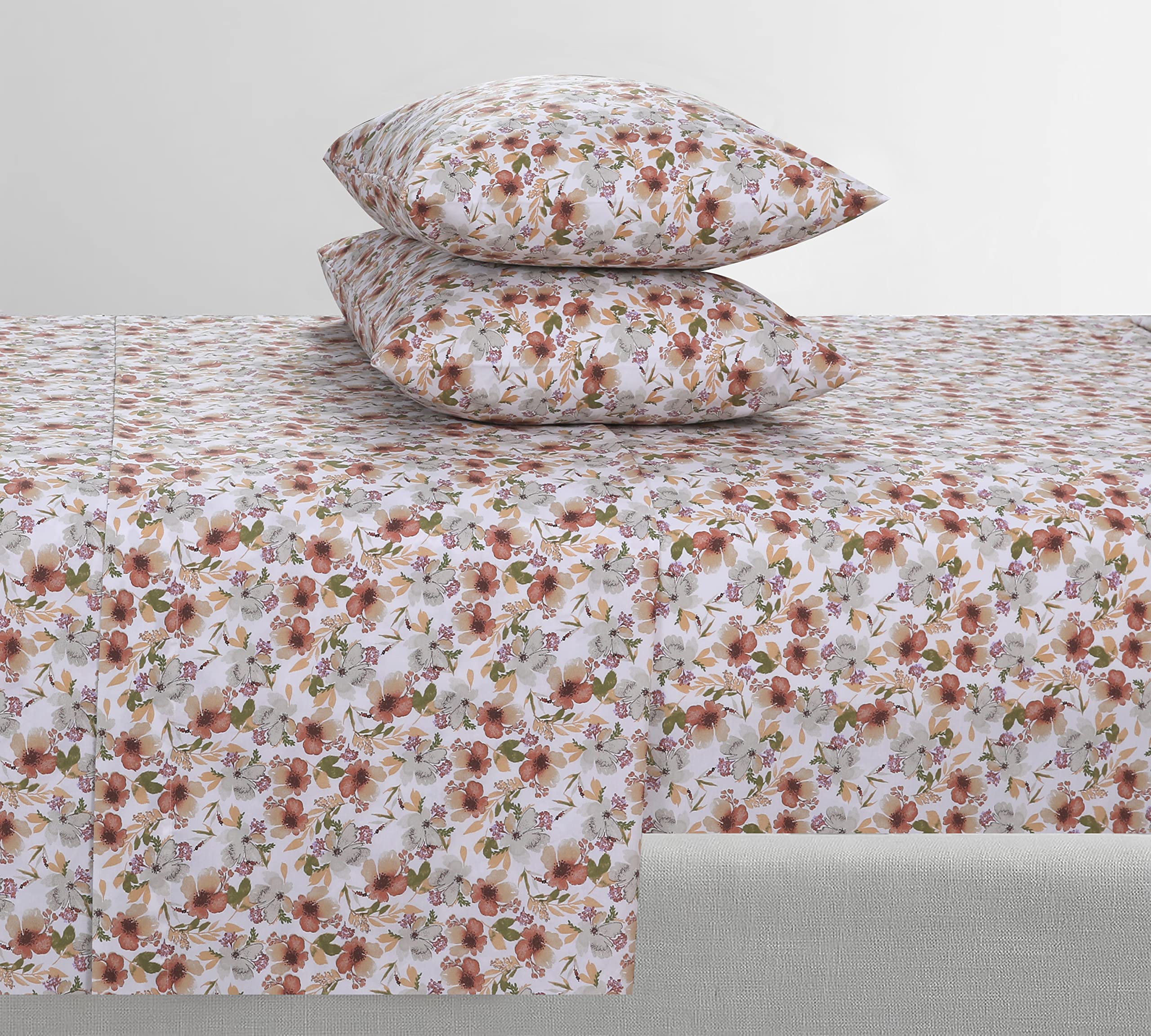 Feather & Stitch Softest 100% Cotton Sheets, 300 Thread Count Percale Weave Bedding, 16' Deep Pocket, Cooling Sheets, Breathable Bed Set, Hotel Premium Quality (- Full, Florence)