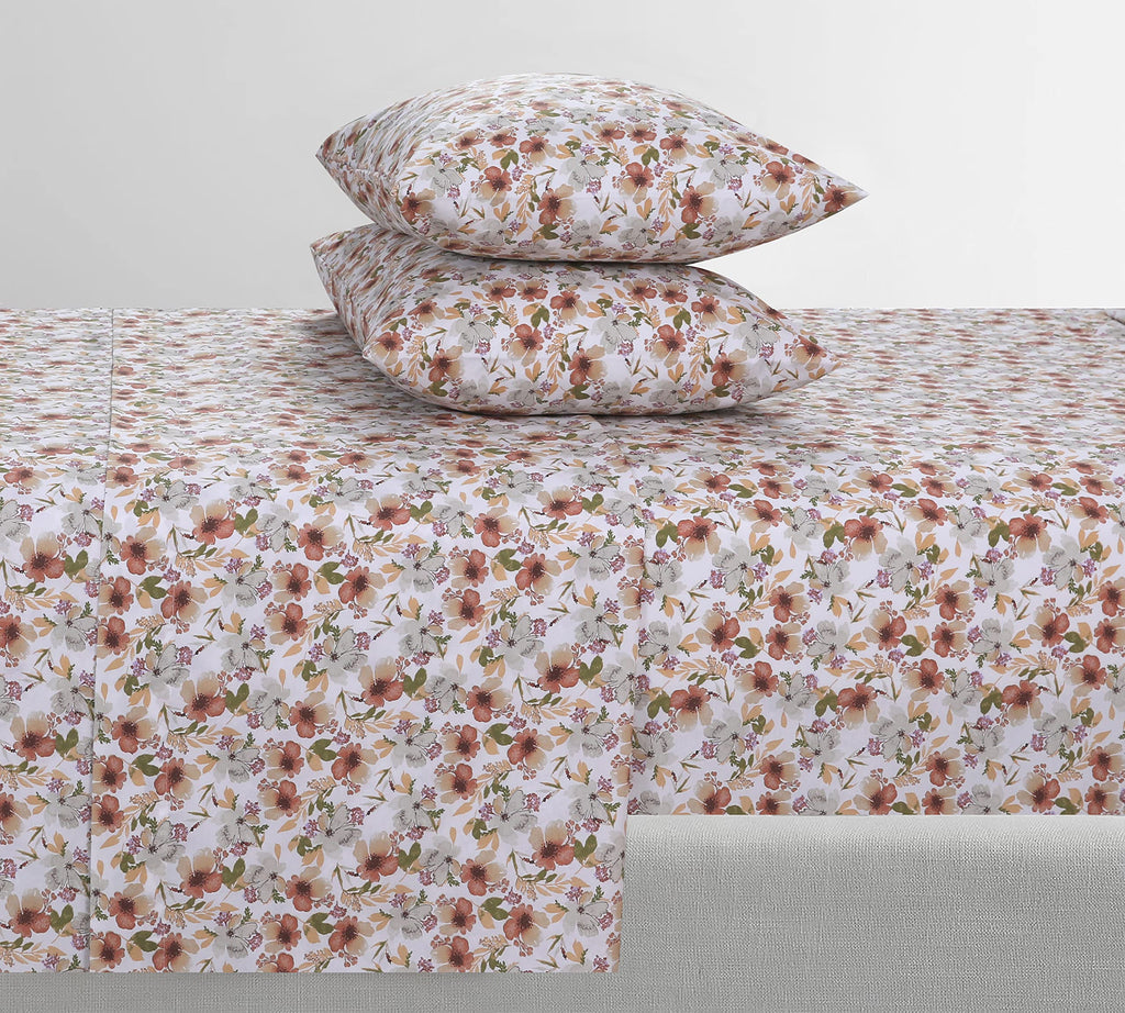 Feather & Stitch Softest 100% Cotton Sheets, 300 Thread Count Percale Weave Bedding, 16' Deep Pocket, Cooling Sheets, Breathable Bed Set, Hotel Premium Quality (King, Florence)