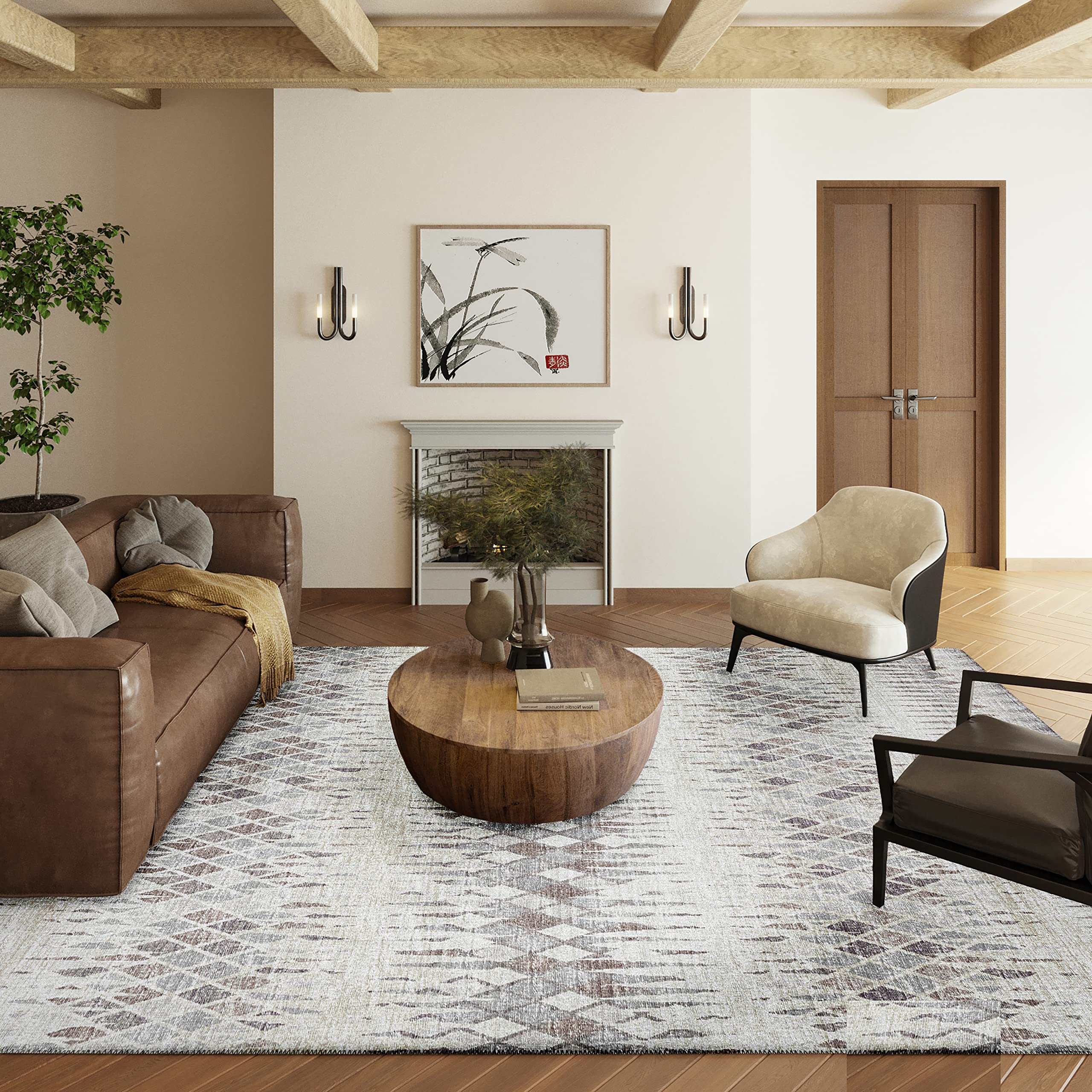 Addison Rugs Rylee Ary35 Beige Washable 3' X 5' Indoor Outdoor Area Rug, Easy Clean, Machine Washable, Non Shedding, Bedroom, Entry, Living Room, Dining Room, Kitchen, Patio Rug