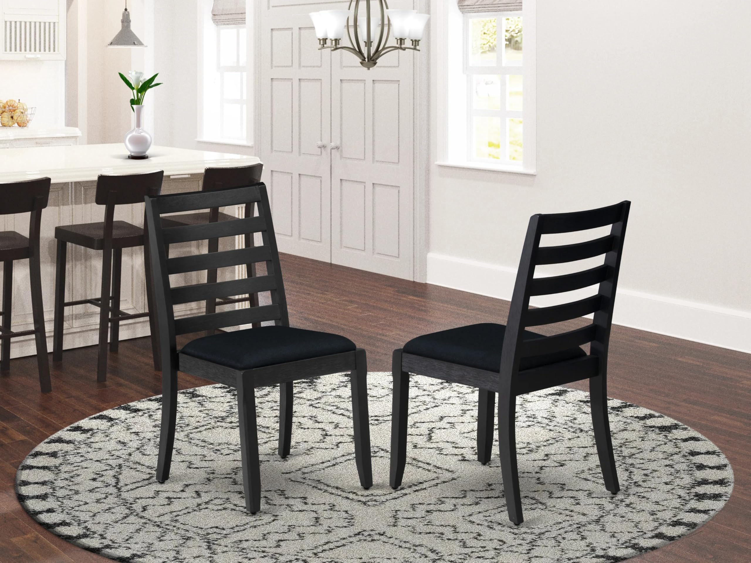 Luxe By East West Furniture X1P6T24 Dining Room Chair with Black Linen Fabric and upholstered Back, Wire Brushed Black Finish,