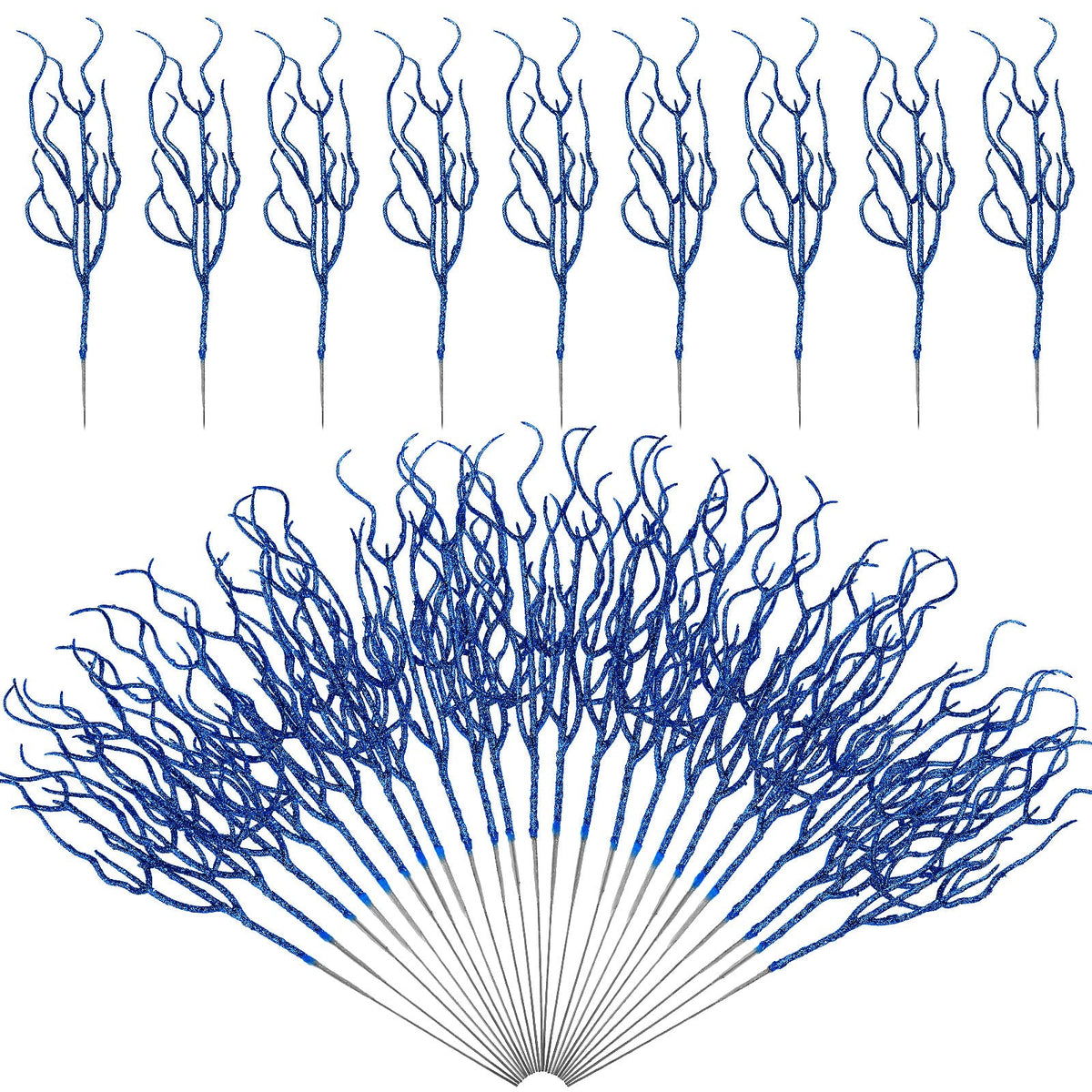 Jutom 30 Pcs Glitter Christmas Tree Pick 13.7 x 2.7 Inch Curly Tall Tree Filler Branches Christmas Tree Sprigs and Twigs Decorat