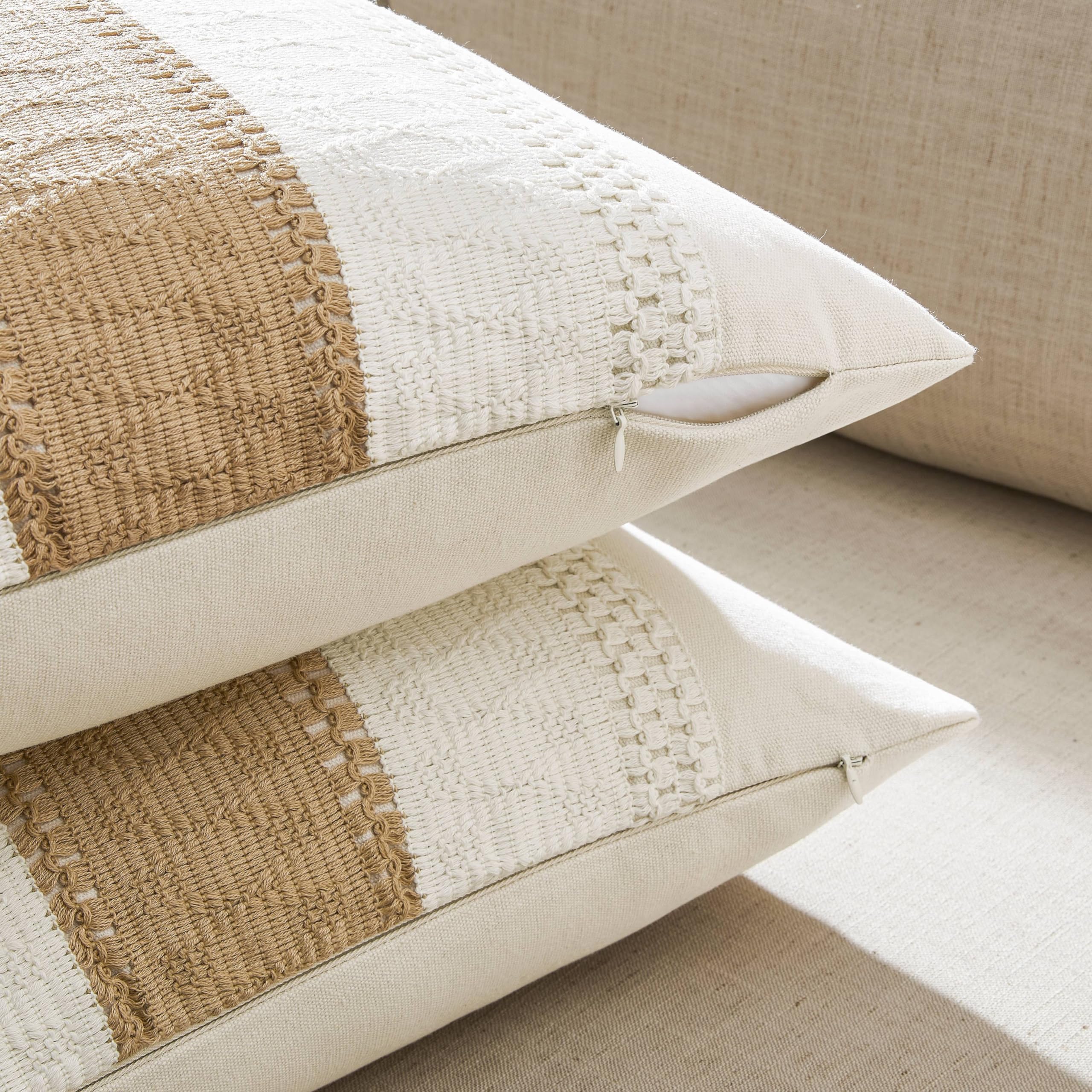 Zeemart 2 Packs Cotton Boho Throw Pillow Covers 20X20 Inch Contrast Brown, Soft Farmhouse Decorative Couch Pillow Cases Neutral Cushion Covers For Sofa Bed Living Room Home Decor